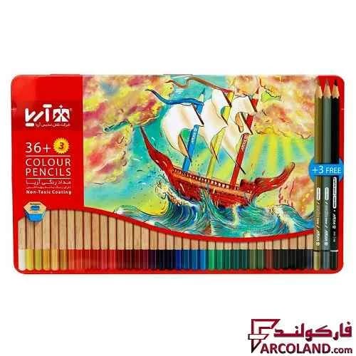 مداد رنگی 3+36 رنگ آریا جعبه فلزی کد Arya 3023