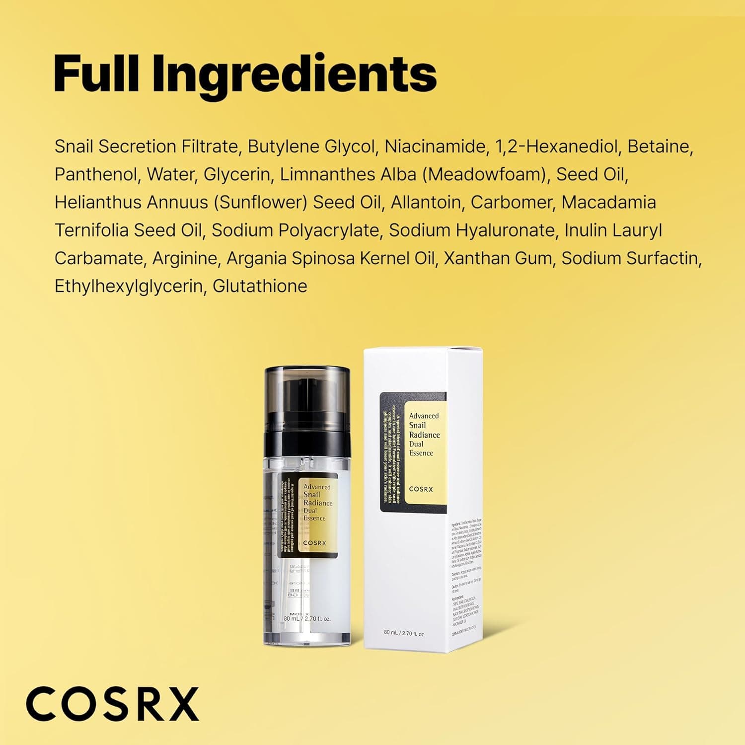 اسنس دو گانه حلزون کوزارکس COSRX Advanced Snail Radiance Dual Essence مناسب انواع پوست حتی حساس حجم 80 میلی لیتر — تصویر ۴