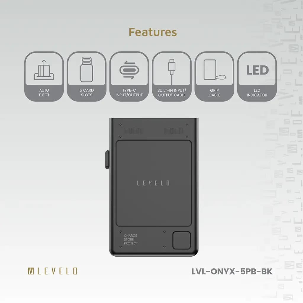 Levelo Onyx Portable 3-in-1 Cardholder Power Bank | پاوربانک Levelo Onyx با ظرفیت ۵۰۰۰ میلیآمپرساعت و جای کارت ۳ در ۱ — تصویر ۶
