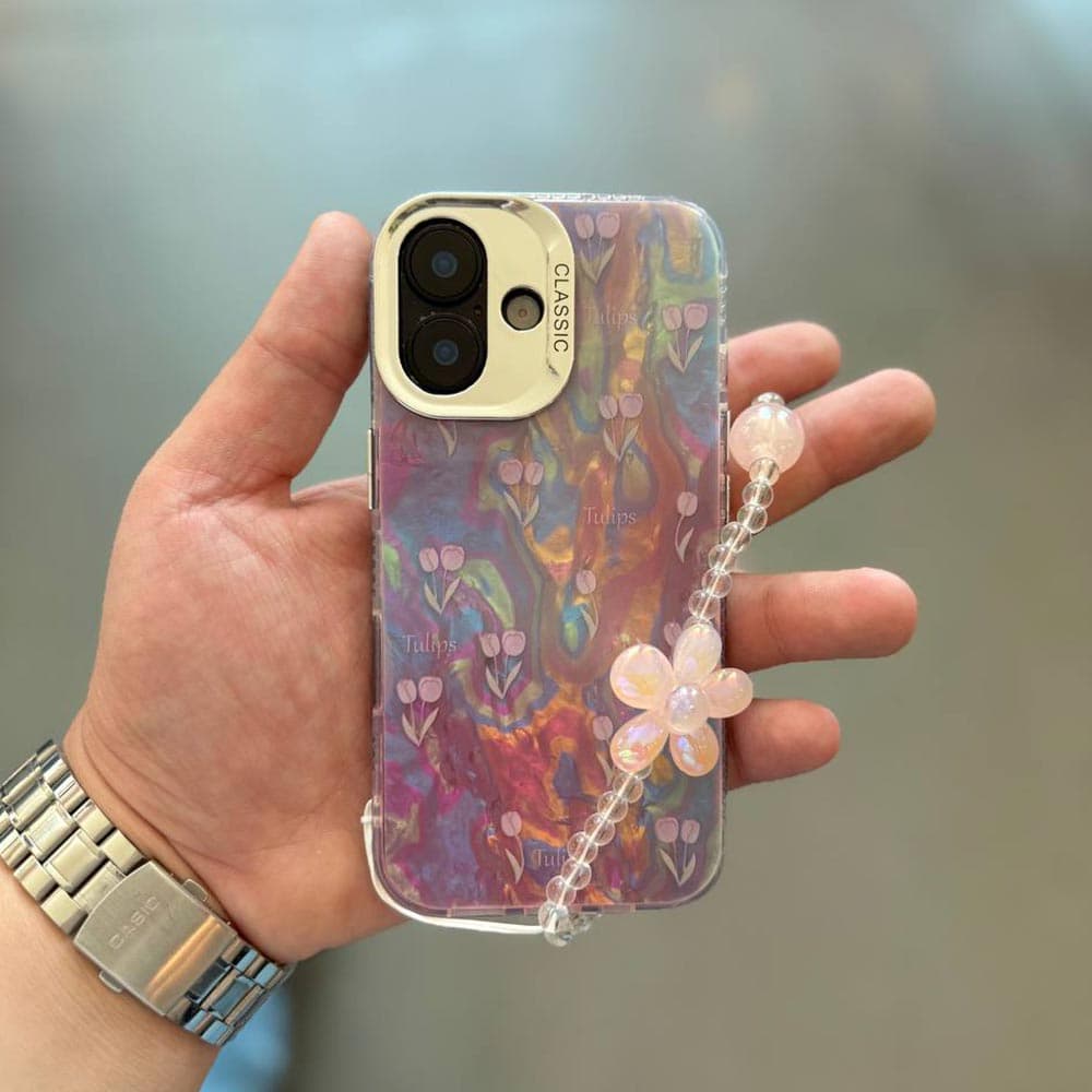 قاب ماربل گل لاله صورتی به همراه آویز مناسب برای گوشی موبایل اپل آیفون Apple iPhone 7 Plus / 8 Plus / X / XS / XS Max / 11 / 11 Pro / 11 Pro Max / 12 / 12 Pro / 12 Pro Max / 13 / 13 Pro / 13 Pro Max / — تصویر ۳