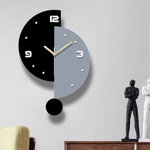 ساعت دیواری چوبی مشکی طوسی کد 213 فیلبندشاپ مدل 840973