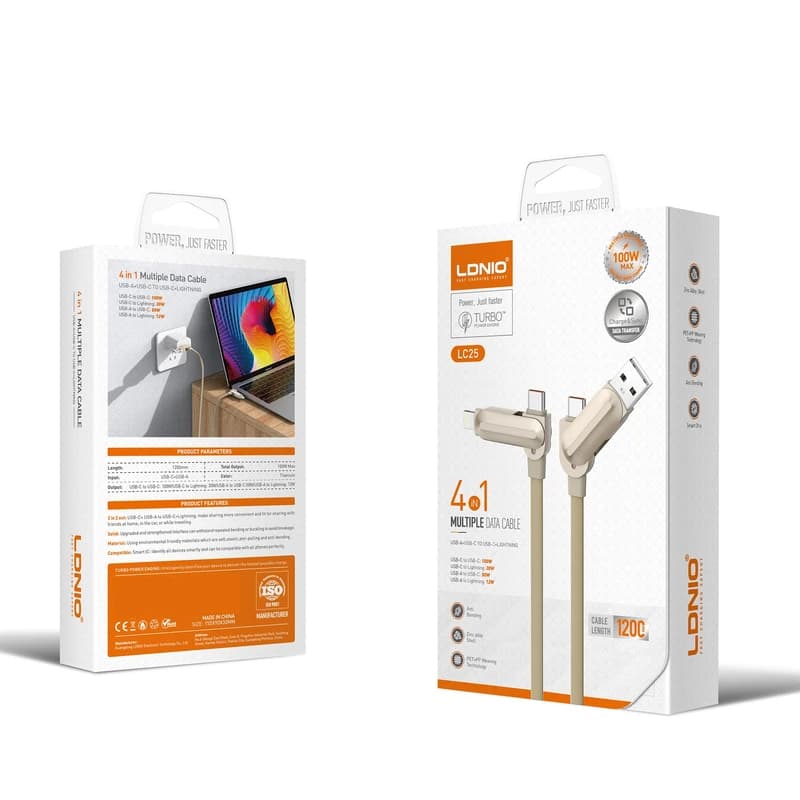 کابل شارژ 4IN1 برند LDNIO مدل LC25 — تصویر ۴