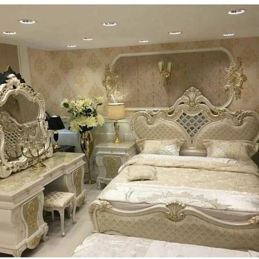 سرویس خواب دونفره شامل تخت میز ارایش با اینه و صندلی و دو عدد پاتختی مبلمان فرنا مدل 1142430