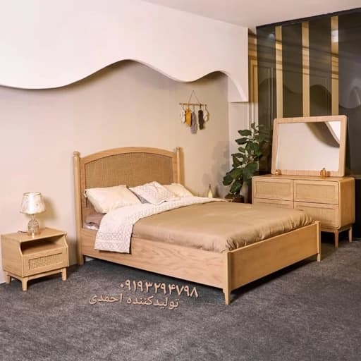سرویس خواب دونفره چوبی حصیری مبلمان فرنا مدل 1142412