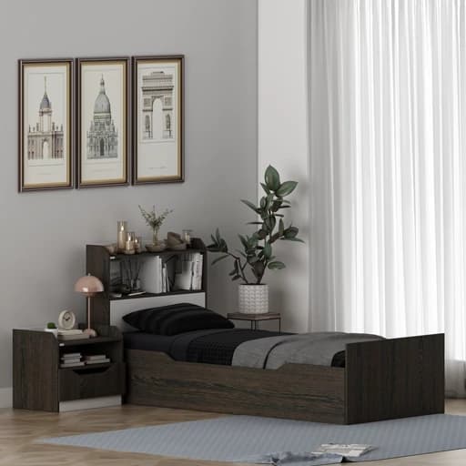 سرویس تخت خواب یک نفره ملامینه مدل FH995 سایز 90×200 سانتی متر به همراه پاتختی مبلمان فرنا مدل 1142410