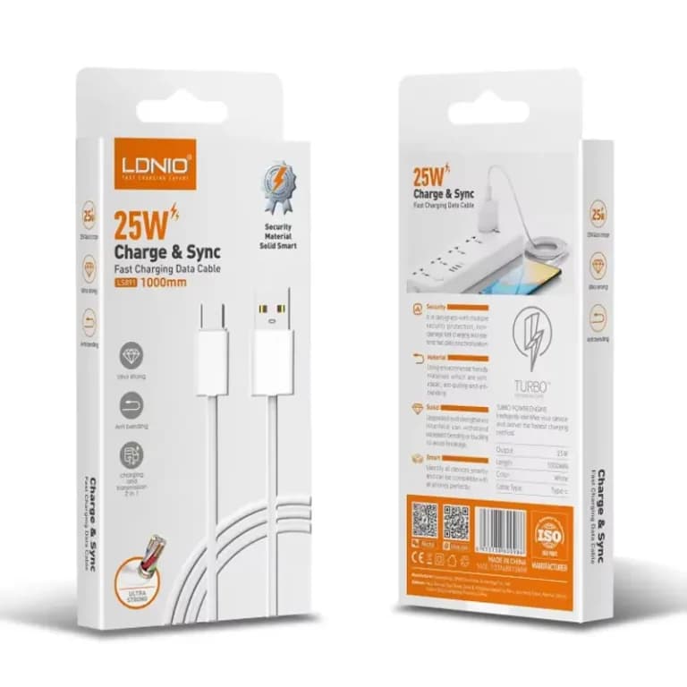 کابل شارژ تایپ سی 25 وات الدینیو LDNIO LS891 Type-c Fast Charging Cable طول 1 متر — تصویر ۵