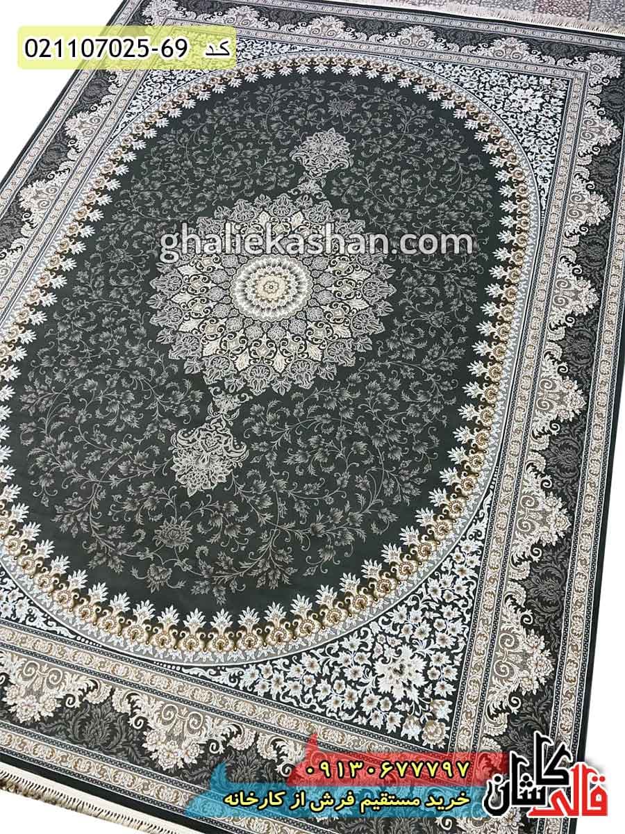 فرش طلاکوب 700 شانه طرح سودا زمینه دودی کاشان — تصویر ۲
