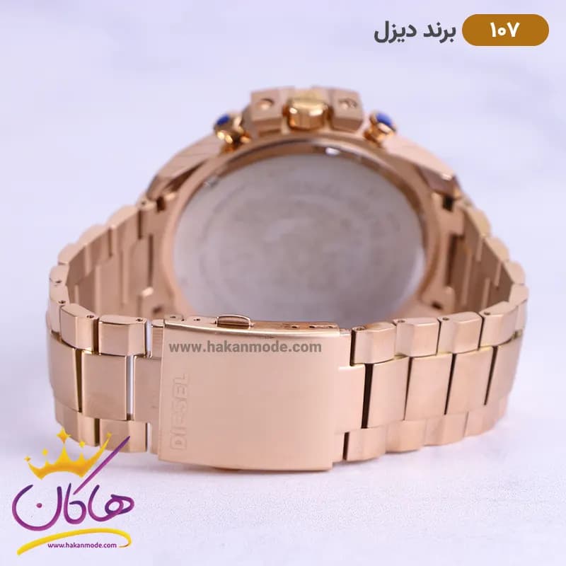 ساعت دیزل شاخدار رز گلد صفحه سفید مردانه کد 107 — تصویر ۳