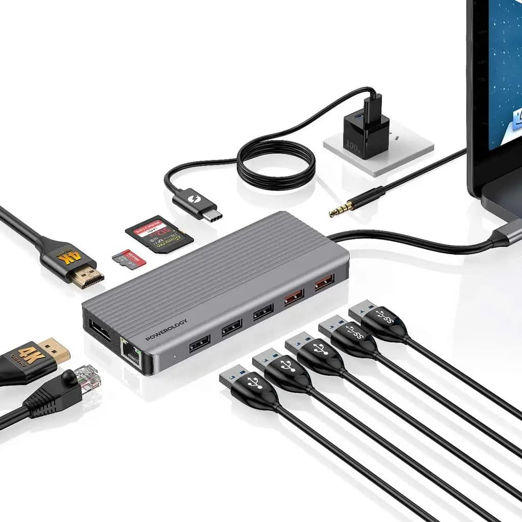 هاب ۱۲ پورت POWEROLOGY مدل HDMI & DISPLAYPORT USB-C HUB ETHERNET — تصویر ۵