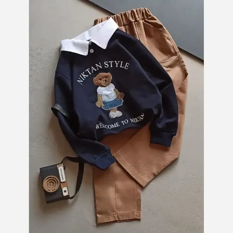 بلوز و شلوار تدی دخترانه دورس پنبه و کتان سایز 45 تا 60 — تصویر ۳