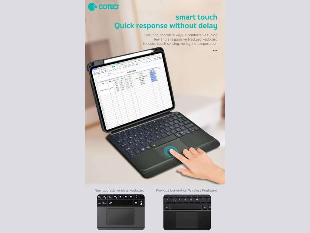 کاور کیبورددار مگنتی آیپد 10.9 و 11 اینچ کوتتسی Coteetci Magnetice Sphit Keyboard Lither Case Ipad 10.9/11 64008 — تصویر ۲