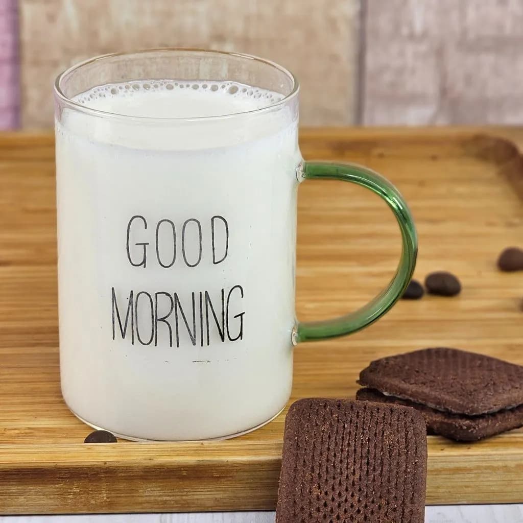 نیم لیوان پیرکس مدل good morning دسته سبز کد m227 — تصویر ۲