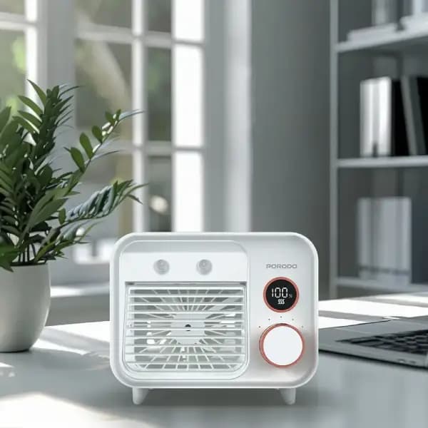 پنکه رومیزی مهپاش شارژی پرودو مدل Porodo Lifestyle Mini Mist Fan Desktop Air Cooler PDF853WH — تصویر ۲