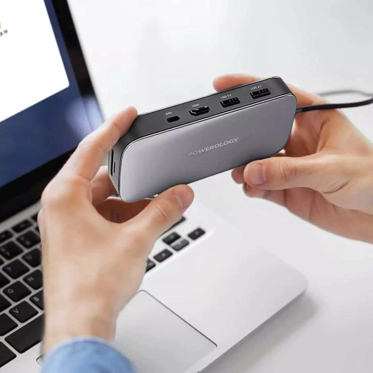 هاب تایپ سی و حاظه اس اس دی 256 گیگابایت پاورولوژی Powerology 256GB USB-C Hub & SSD Drive 7-in-1 PWSDHB256 — تصویر ۲