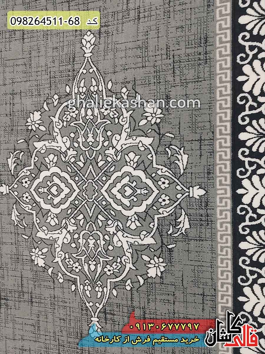فرش فرانسوی طرح کاتالونیا زمینه طوسی کاشان – گل برجسته — تصویر ۳