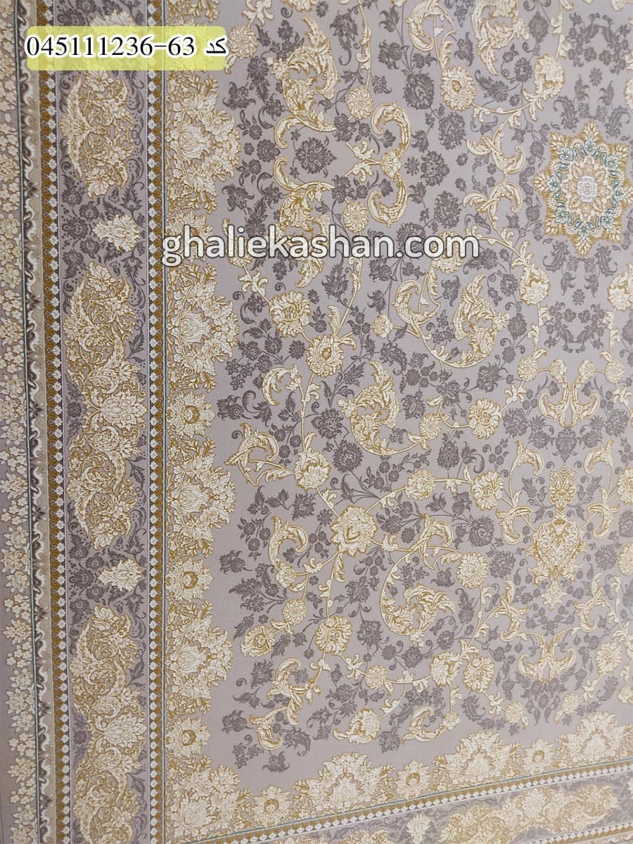 فرش طلاکوب 1200 شانه طرح افشان ترمه نقره ای متالیک کاشان – گل برجسته — تصویر ۳
