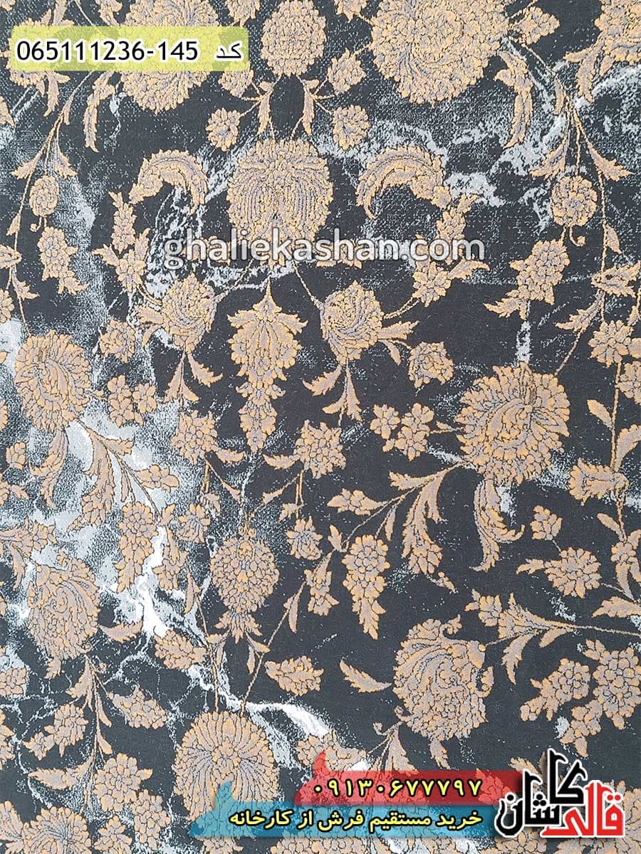 فرش وینتیج 1200 شانه طرح افشان شاه عباسی سنگ زمینه زغالی کاشان – گل برجسته — تصویر ۵
