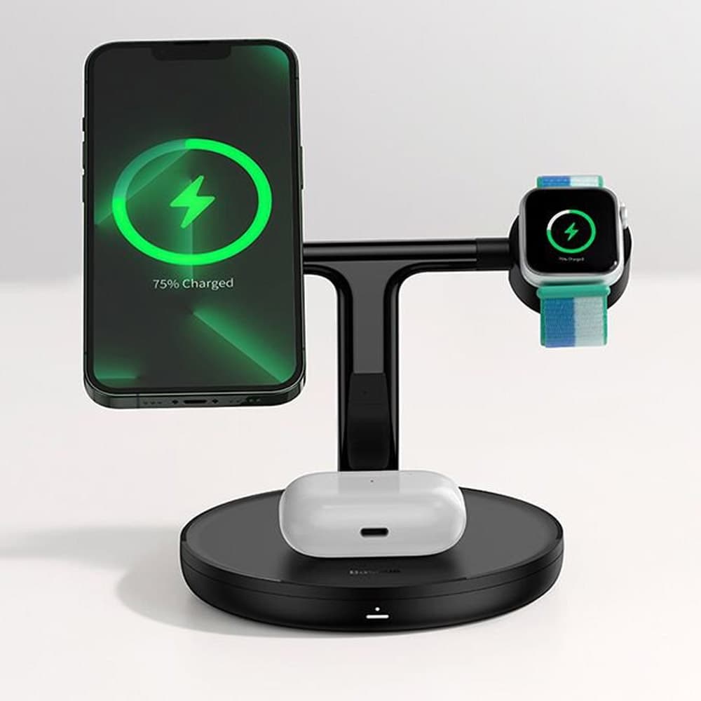 استند و شارژر وایرلس مگنتی باسئوس مدل Baseus Swan 3-in-1 Wireless Magnetic Charging Bracket 20W (جعبه ضعیف) — تصویر ۴