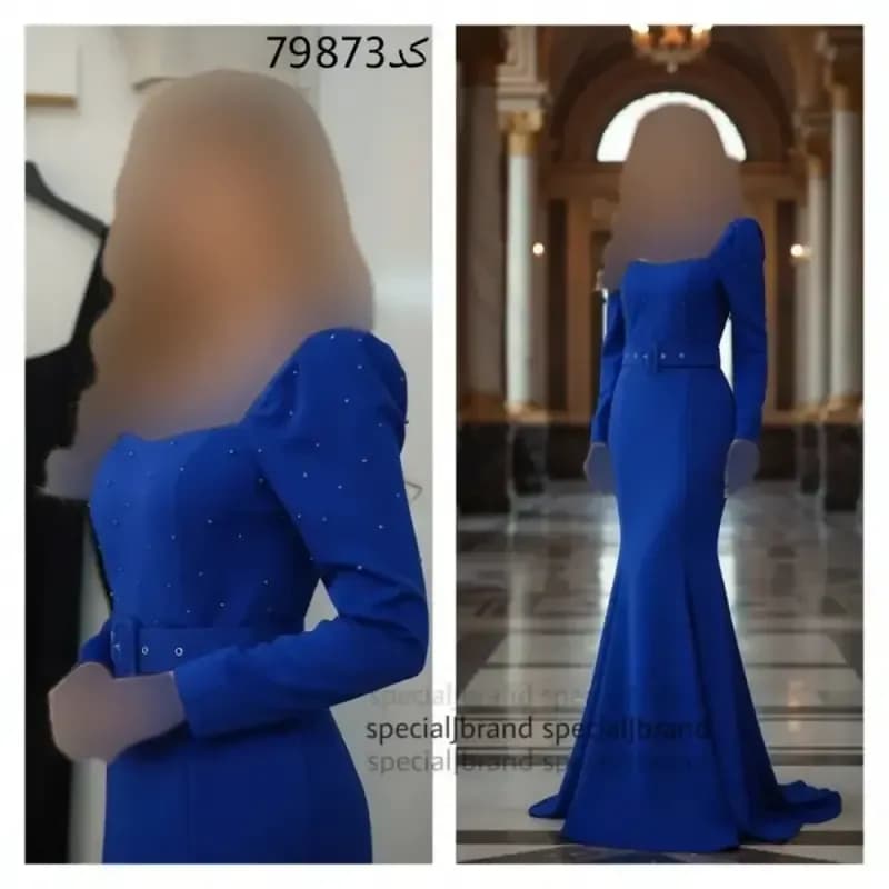 ماکسی مجلسی شیما جنس غواصی مروارید پانچ شده با کمربند و زیپ — تصویر ۲