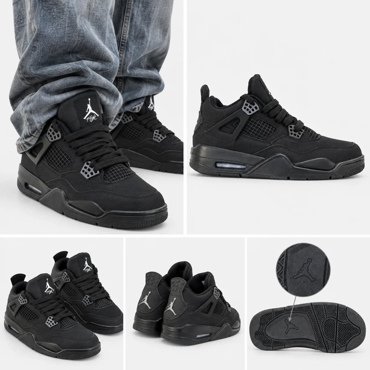 کتونی بزرگپا نایک جردن فور / مشکی تمام / سایز بزرگ 37 تا 47 / کد 411 — تصویر ۴