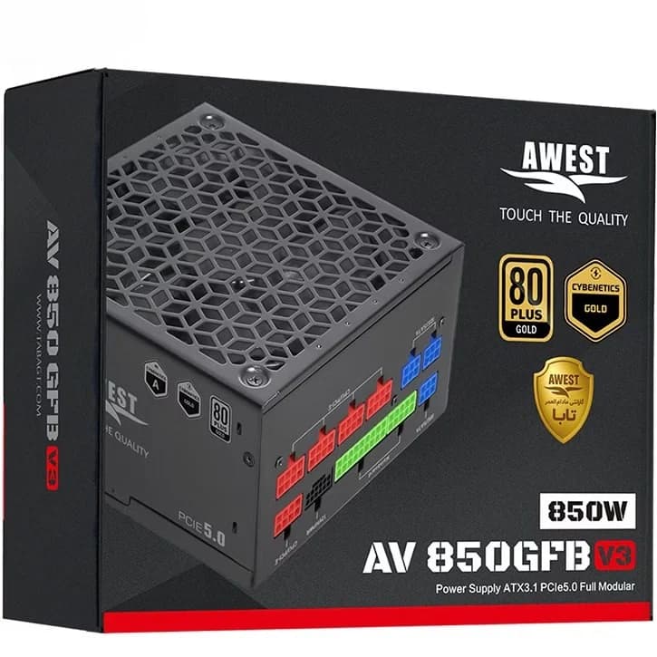 منبع تغذیه کامپیوتر اوست مدل AV850 GFB V3 80 Plus Gold توان 850 وات — تصویر ۲