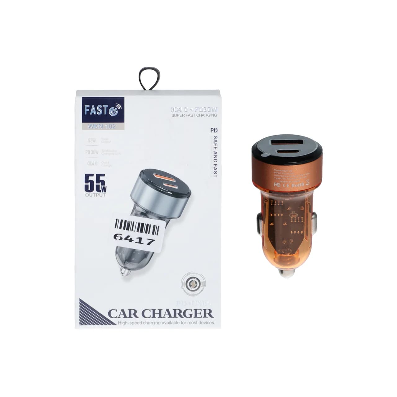 شارژر فندکی PD و فست دو پورت Fast مدل WKN-102 55W – نارنجی – ASP (گارانتی شش ماهه آروین)