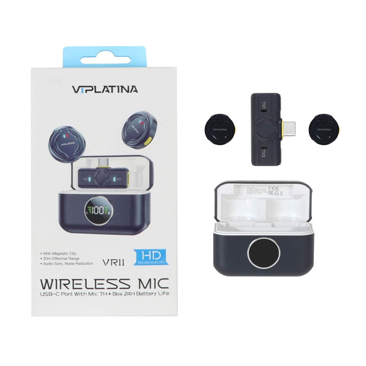 میکروفون بی سیم یقه ای با کیس شارژ VIPLATINA Type-C مدل VR11 – مشکی (گارانتی شش ماه تعویض نیکان همراه) — تصویر ۹