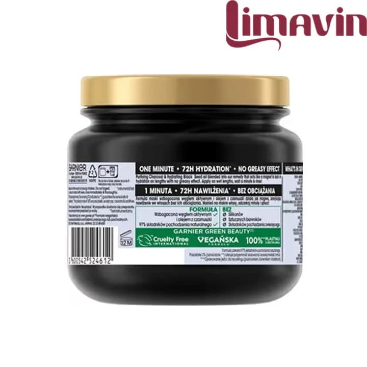 ماسک موی پاکسازی و آبرسان ذغال و روغن سیاه دانه گارنیه Magnetic Charcoal حجم 340 میلی لیتر — تصویر ۲