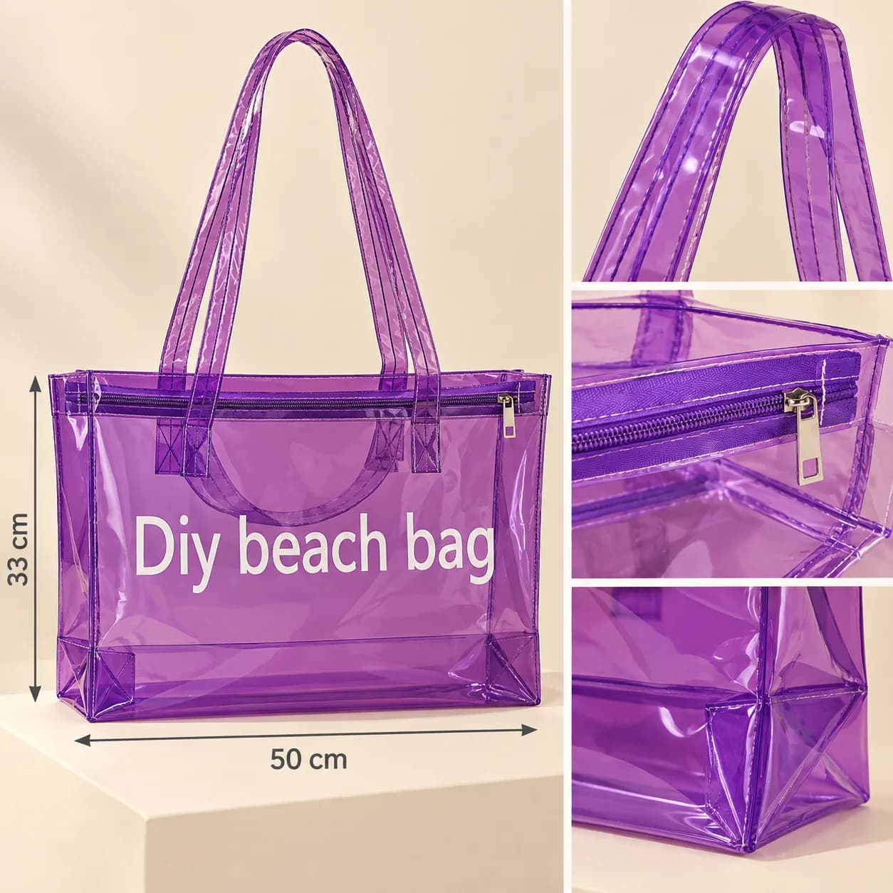 کیف طلقی بزرگ زیپدار مدل Beach Bag — تصویر ۴