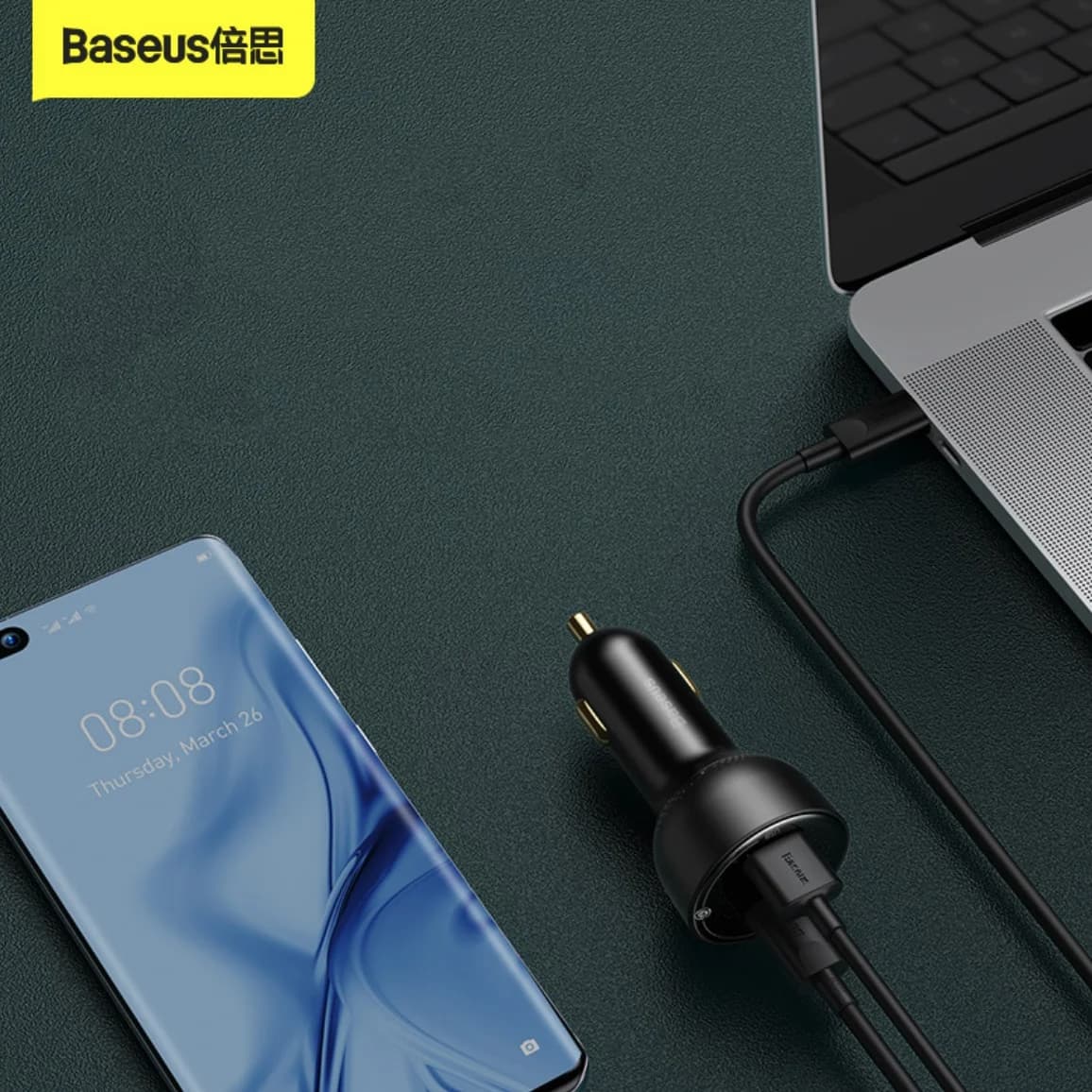 شارژر فندکی باسئوس مدل TZCCZX-01به همراه کابل تبدیل USB-C — تصویر ۲