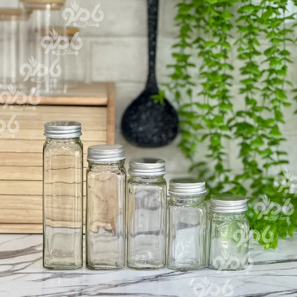 بانکه جا ادویه شیشه ای مکارتی درب فلزی