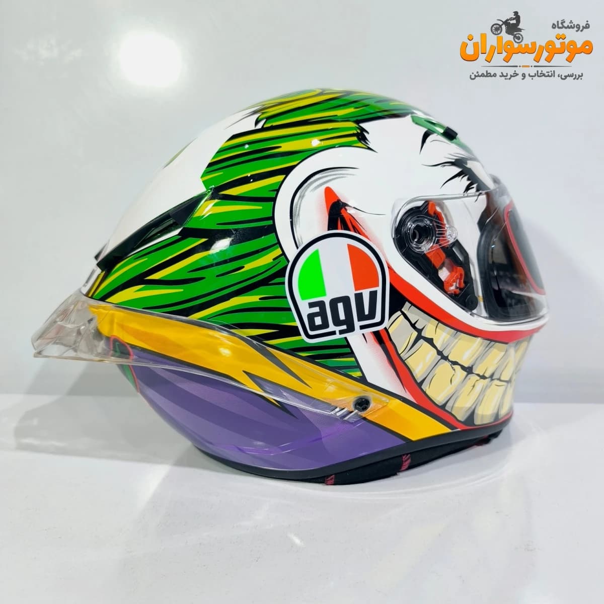 کلاه کاسکت فک ثابت AGV طرح جوکر Joker با گرافیک دندان — تصویر ۲