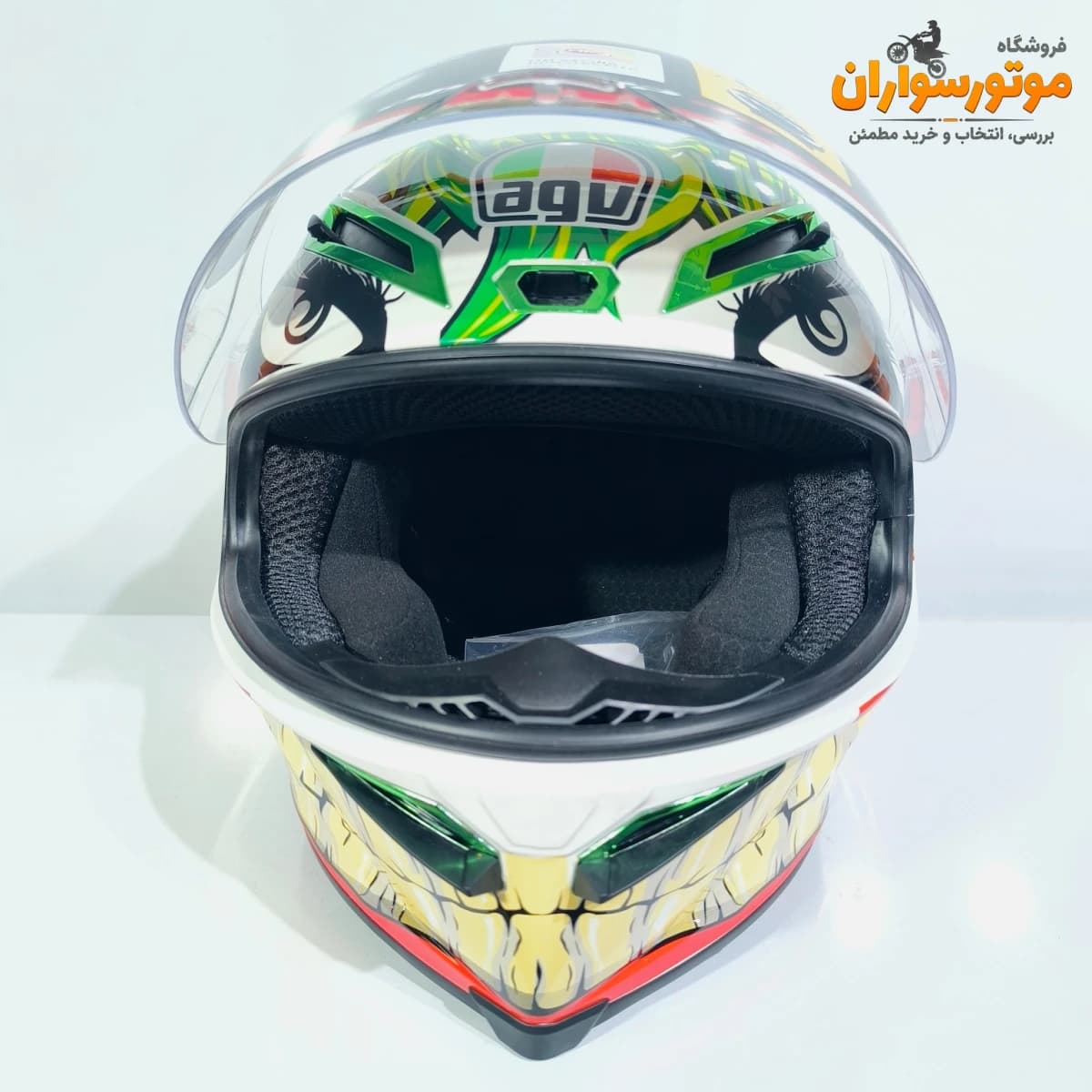 کلاه کاسکت فک ثابت AGV طرح جوکر Joker با گرافیک دندان — تصویر ۶