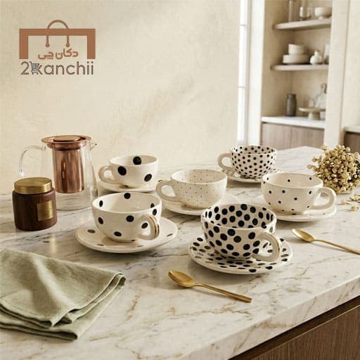 فنجان و نعلبکی خال خالی سرامیکی