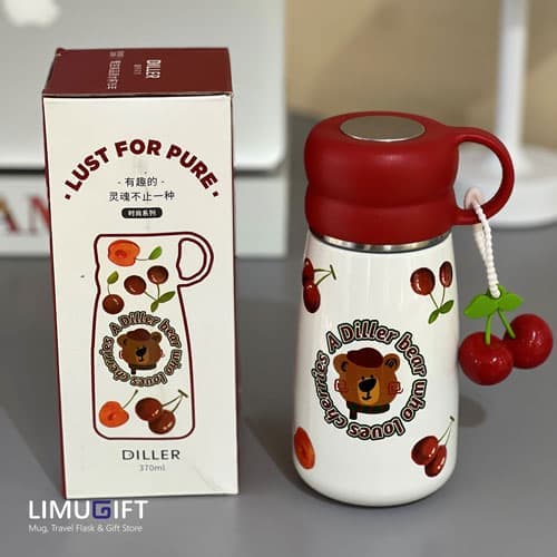 تراول ماگ درب لیوانی دیلر طرح تدی و گیلاس-Diller کد 0266 — تصویر ۲