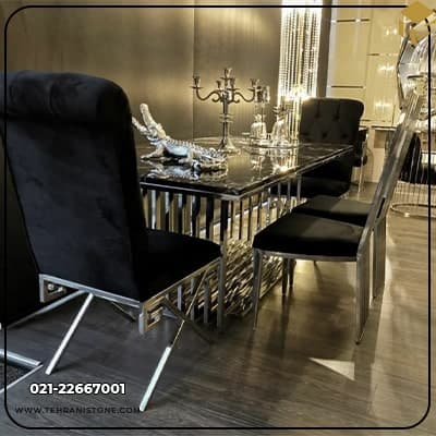 میز ناهار خوری پایه استیل 304 نقره ای