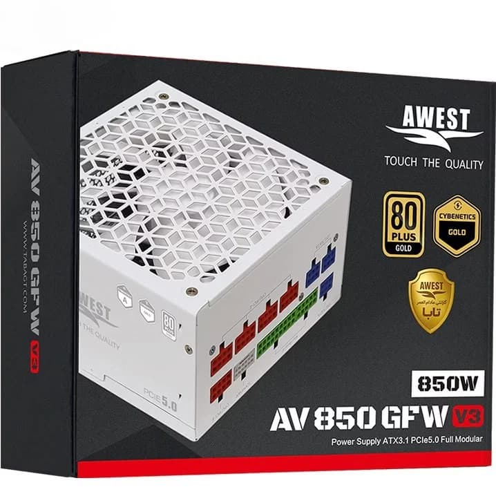 منبع تغذیه کامپیوتر اوست مدل AV850 GFW V3 80 Plus Gold توان 850 وات سفید — تصویر ۲