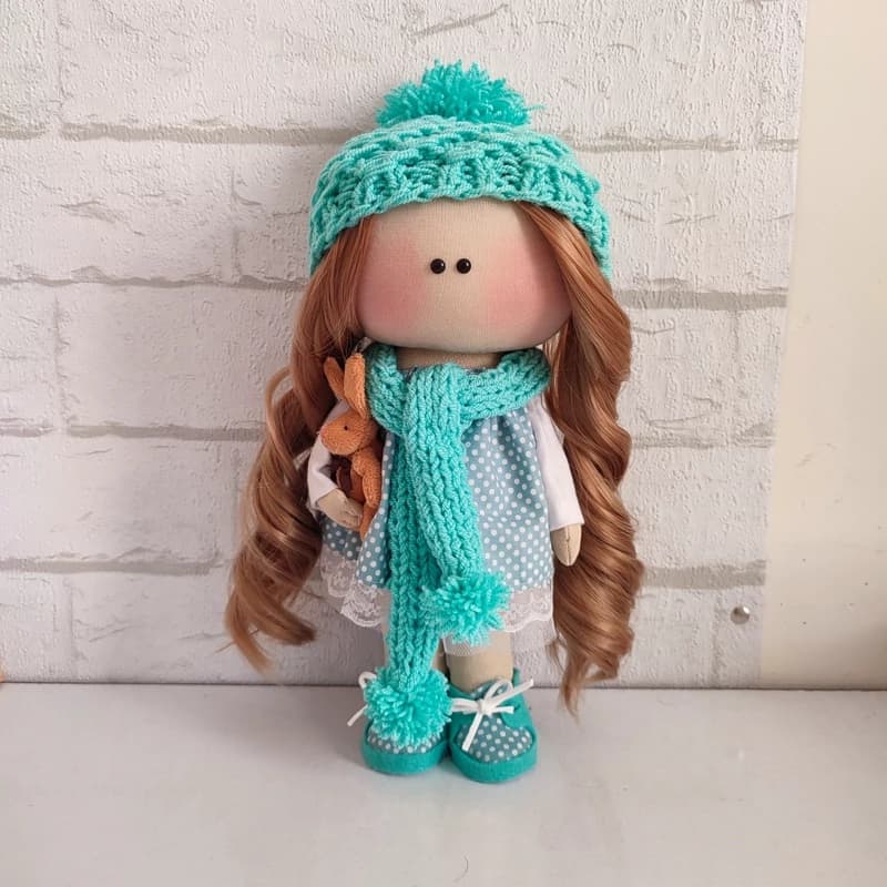 عروسک روسی دختر فیروزه ای 30سانتی