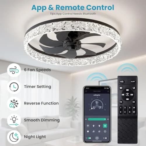 پنکه سقفی مدرن 20 اینچی AM ANNA به همراه چراغ LED – هوشمند، ریموتدار و بیصدا — تصویر ۳