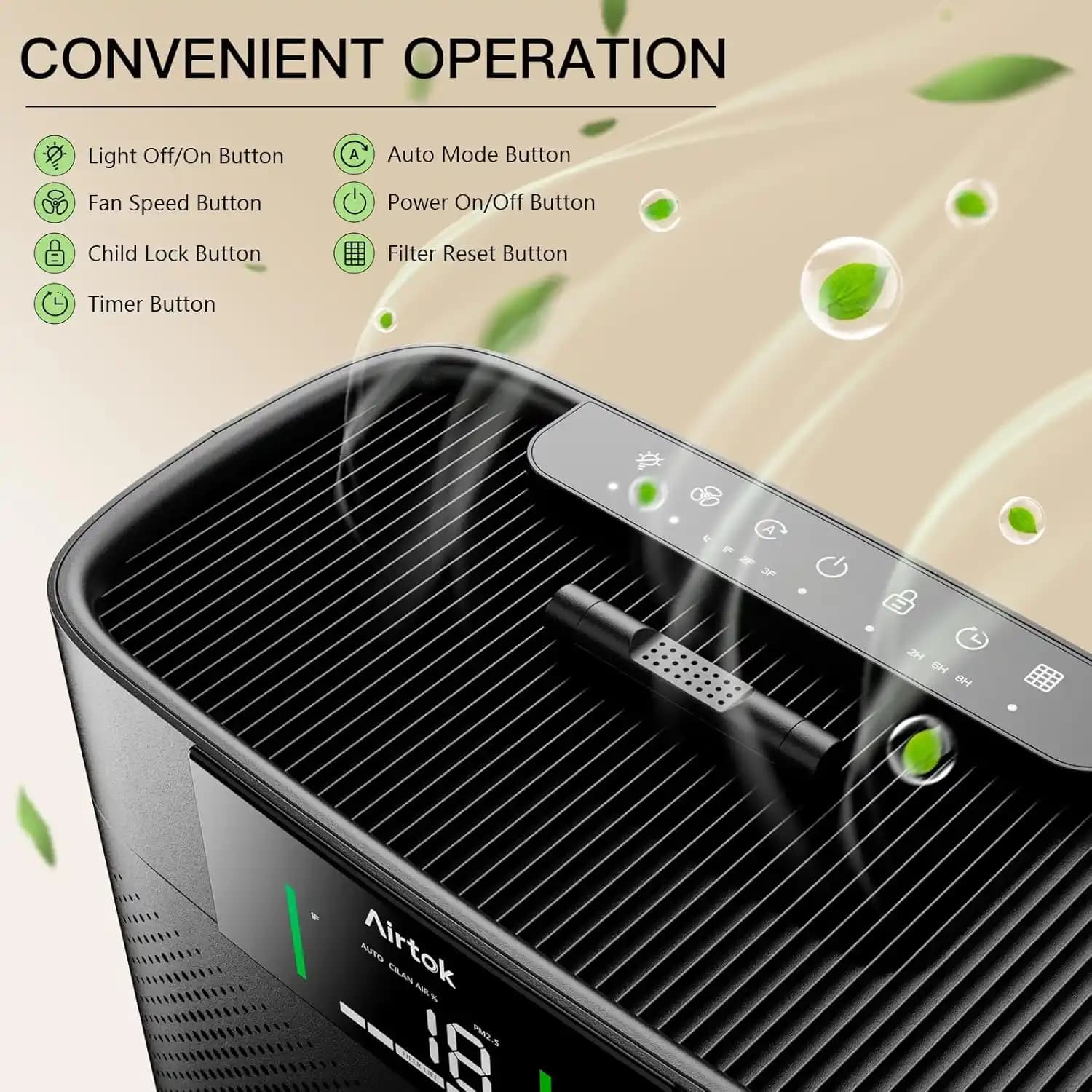 دستگاه تصفیه هوا برای اتاق های بزرگ AIRTOK Air Purifier AP2301 — تصویر ۲