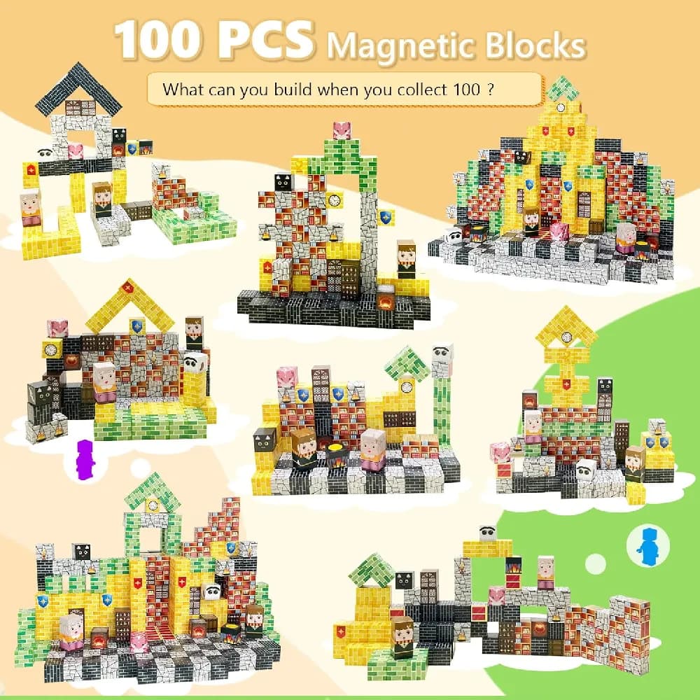 پازل خانه سازی ماینکرفت آهنربایی 100 عددی Kieacos Magnetic Blocks — تصویر ۴