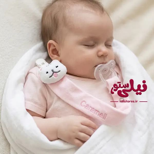 بند پستانک نوزاد طرح گربه صورتی برند کارامل Caramell