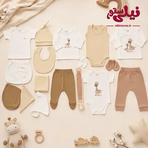 ست 19 تیکه جعبه ای نوزادی طرح زرافه برند دانالو danaloo کد 626 — تصویر ۲