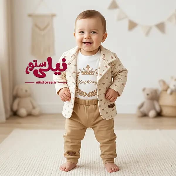 ست 3 تکه نوزاد طرح King برند مون بیبی Moon baby کد 305