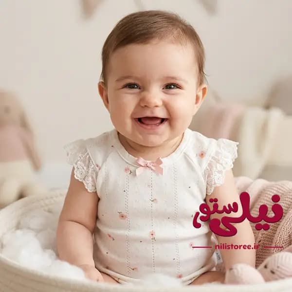 بلوز آستین کوتاه نوزاد طرح ماتیلدا نیلی