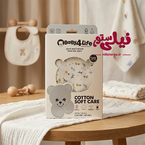 خشک کن دورپیچ موسیلین نوزاد طرح گل برند بیبی فورلایف Baby4life — تصویر ۲