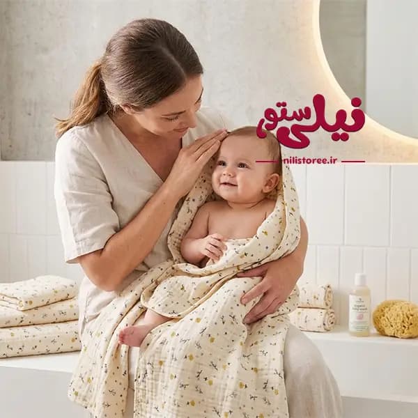 خشک کن دورپیچ موسیلین نوزاد طرح گل برند بیبی فورلایف Baby4life