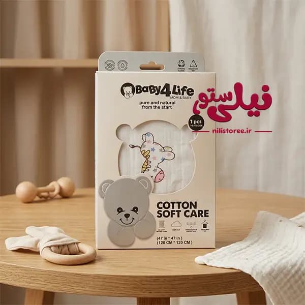 خشک کن دورپیچ موسیلین نوزاد طرح اسب برند بیبی فورلایف Baby4life — تصویر ۲