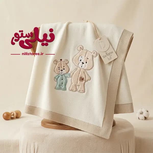 پتو کلاهدار نوزاد طرح بچه خرس و مادر برند دلانو Dolano — تصویر ۲