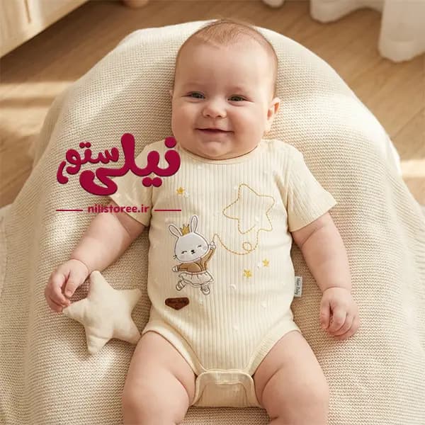 زیردکمه آستین کوتاه نوزاد طرح بانی برند مون بیبی Moon baby